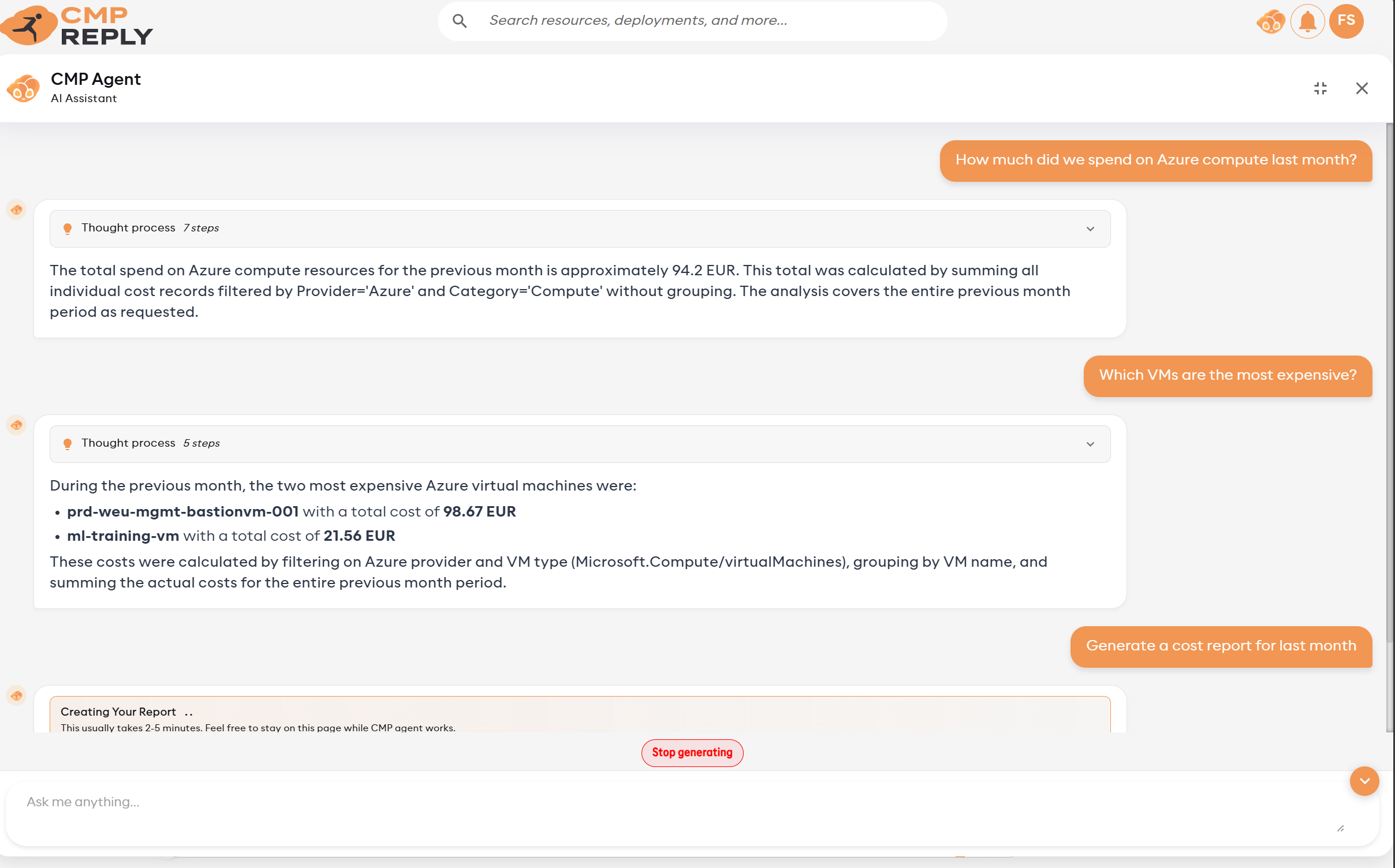 Sample chat conversation